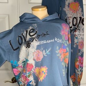 2 PC SET Natural Life Rare Blue Jogger Set Size M Boho Lounge Love Sweatshirt